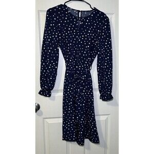 Shein Women’s Long Sleeve Tie Waist Polka Dot Midi Dress Size Medium NWOT